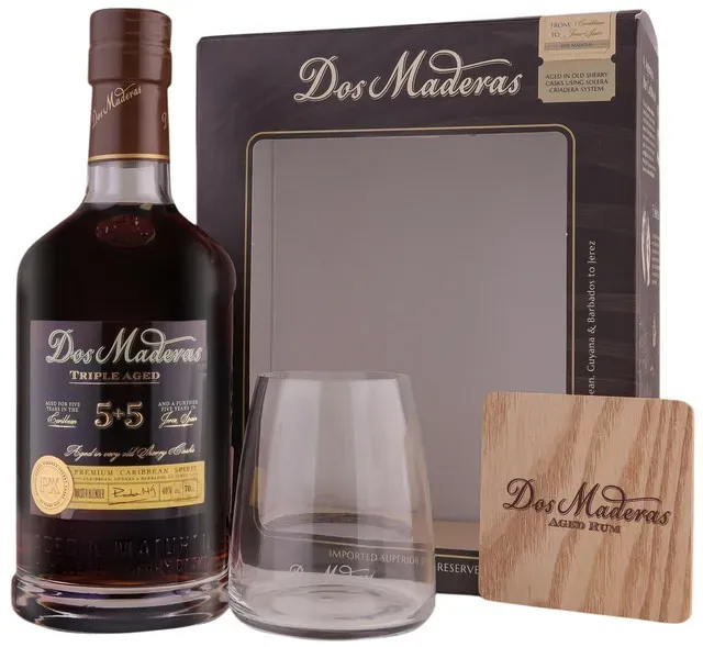 Rom Dos Maderas 5 + 5 Pedro Ximenez, 0.7 l + pahar si suport pentru pahar