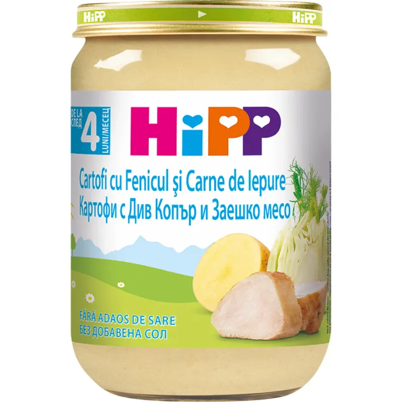 Meniu de cartofi si fenicul cu iepure Hipp, de la 4 luni, 190 g