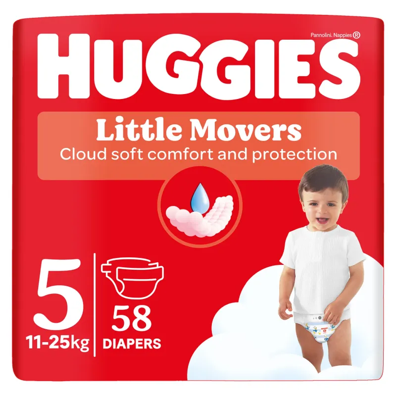 Scutece Huggies Little Movers, marimea 5, 11 - 25 kg, 58 bucati