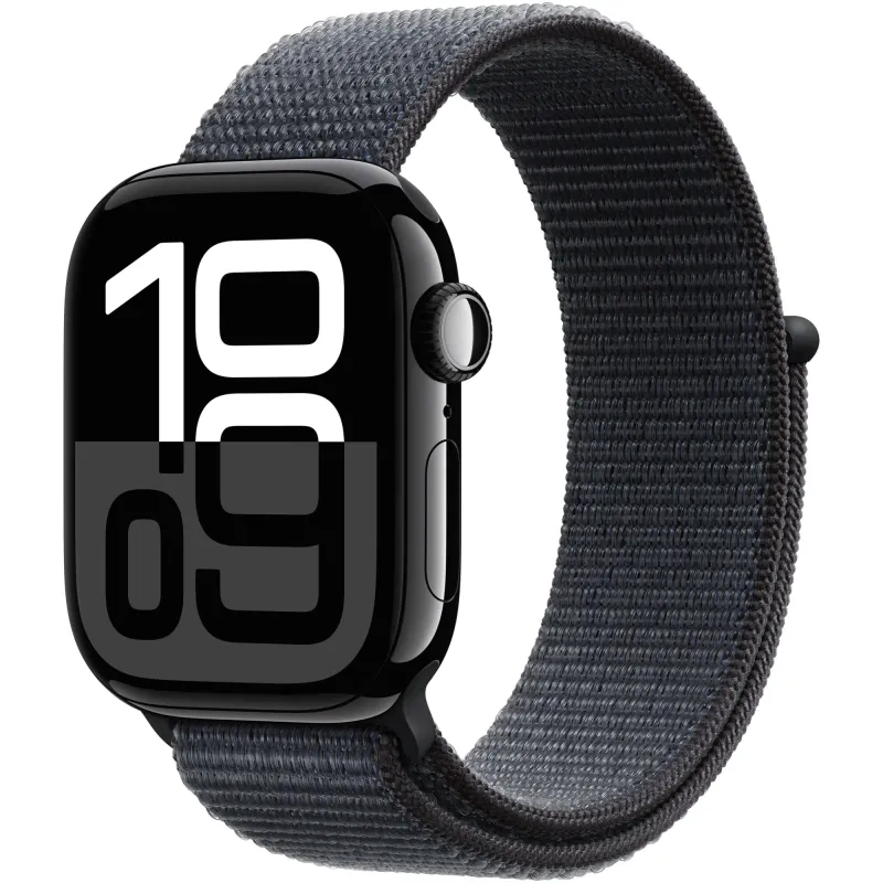 Apple Watch 10 GPS, Carcasa Jet Black Aluminium 42mm, Ink Sport Loop