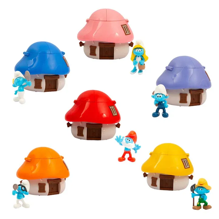 Set figurine Strumfii, casă ciupercă cu confetti, 10cm, diverse culori