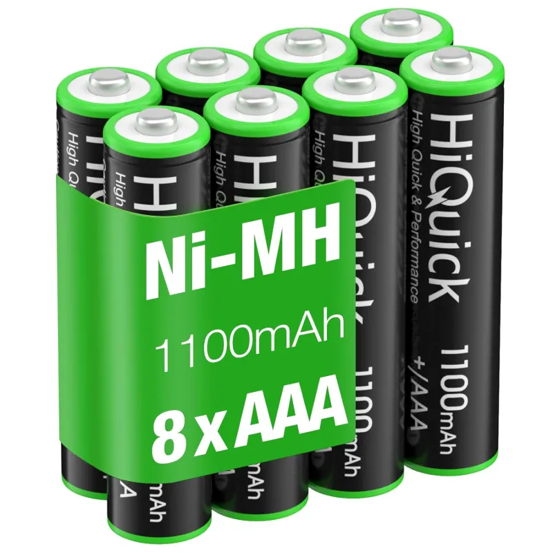 Baterii reincarcabile HiQuick® AAA 8 buc, acumulatori Ni-MH de 1100 mAh 1.2 V, incarcare rapida si durata de viata indelungata