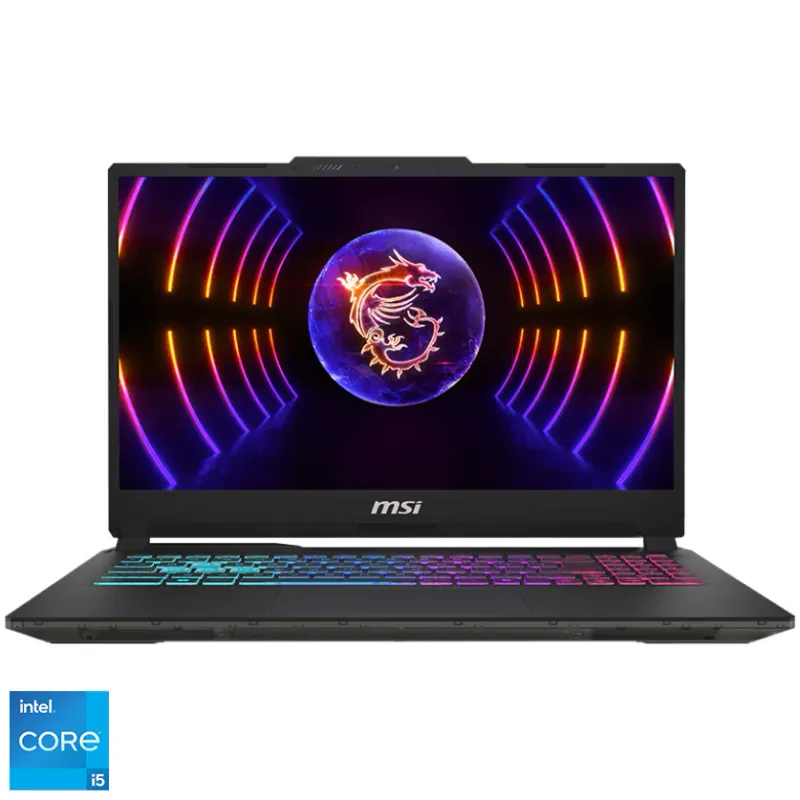Gaming MSI Cyborg 15 A13VF cu procesor Intel® Core™ i5-13420H pana la 4.6GHz, 15.6'', IPS, Full HD, 144Hz, 16GB DDR5, 512GB SSD, NVIDIA® GeForce RTX™ 4060 8GB GDDR6, No OS, Translucent Black