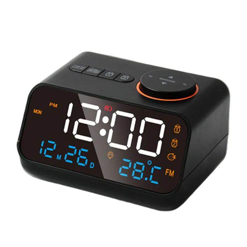 Ceas radio cu LED, Golxmse, FM, control vocal, detectare temperatura, functie de memorie la oprire, 2 Alarma, 11.3x8.6x7.15cm, negru