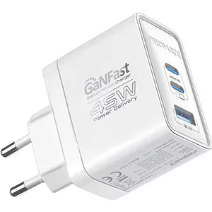 Incarcator retea PROMATE PowerPort-45, USB-C, GaN Fast Charging, Power Delivery (PD) 45W, alb
