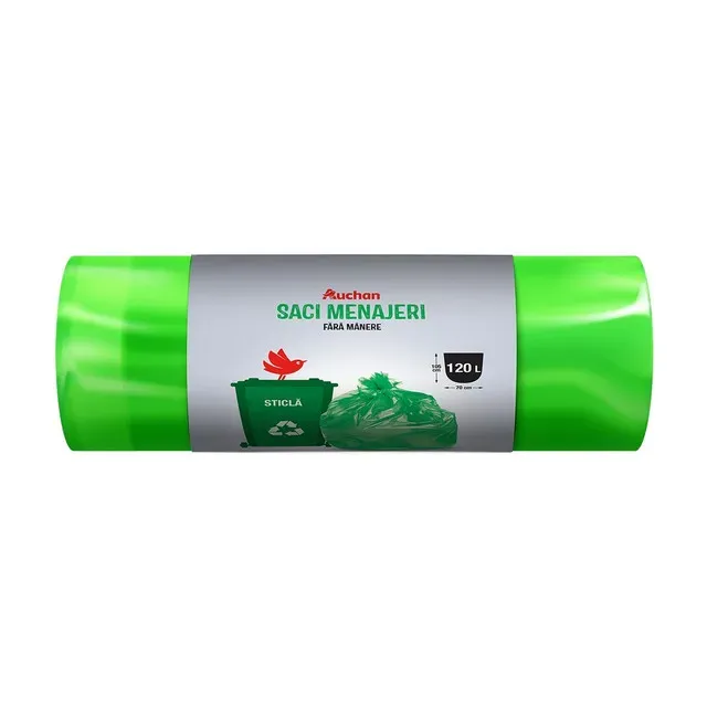 Saci menajeri Auchan, fara manere, 120 l, 10 bucati, verde