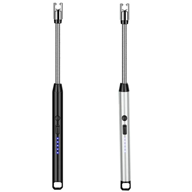 Set 2 bricheta electrica, SINBINTA, Aprinzator cu cablu USB, Incarcare rapida, Flexibila cu arc electric, Afisaj incarcare, 170mA, Reutilizabile, Rezistent la vant, Usor de utilizat, Pentru aragaz, Lumanari, Artificii, Aliaj, 15*266mm, Argintiu/Negru