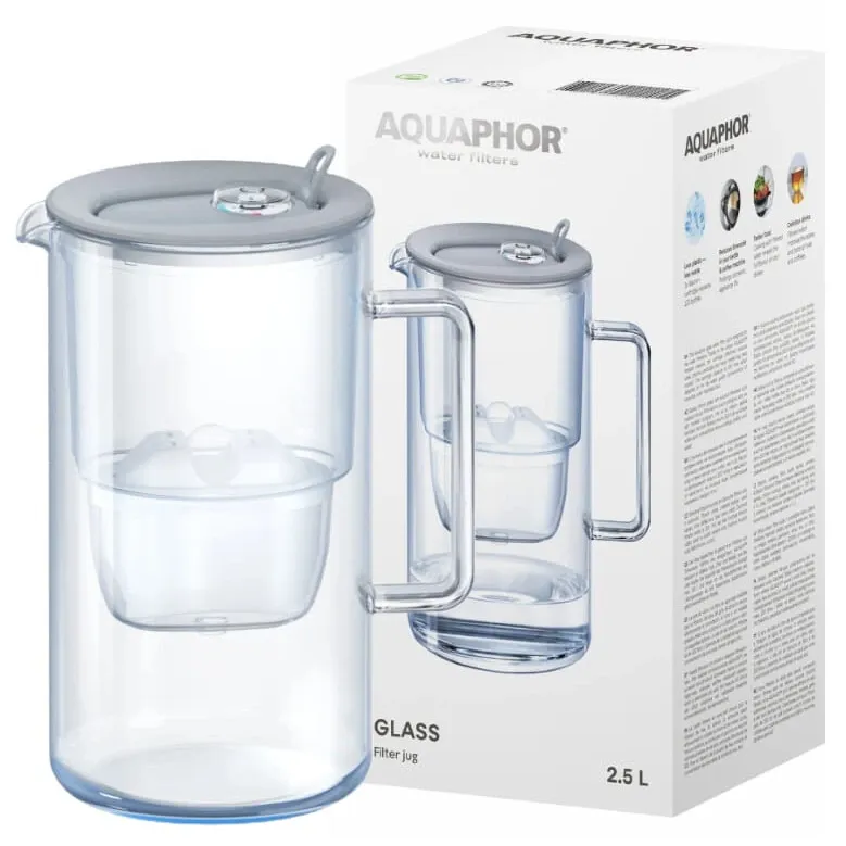Cana filtranta Aquaphor 2,5 l, 1 filtru Maxfor+ Mg, gri, sticla