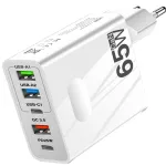 Incarcator Retea Timebox, 5 Porturi, 65W Fast Charge, 3 x USB, 2 x Type-C, QC 3.0, Universal Multiport, Compatibil telefon, smartwatch, iPhone, Huawei, Samsung, Xiaomi, Alb