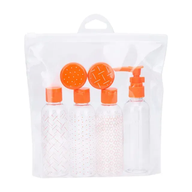 Set recipiente calatorie 100 ml, sticle si borcane in husa Airport, portocaliu