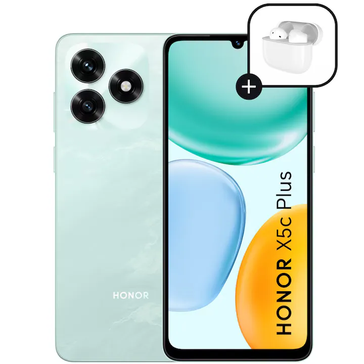 HONOR X5c Plus, Dual SIM, 4GB RAM, 128GB, Ocean Cyan - Casti Honor Choice Earbuds X7e Active incluse