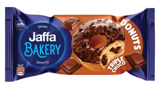 Prajitura umpluta cu crema de ciocolata cu lapte Jaffa Donuts Triple Choco, 58 g