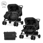 Carucior pentru gemeni, Lorelli Twin, reglabil individual, Black, 2x15kg, geanta inclusa