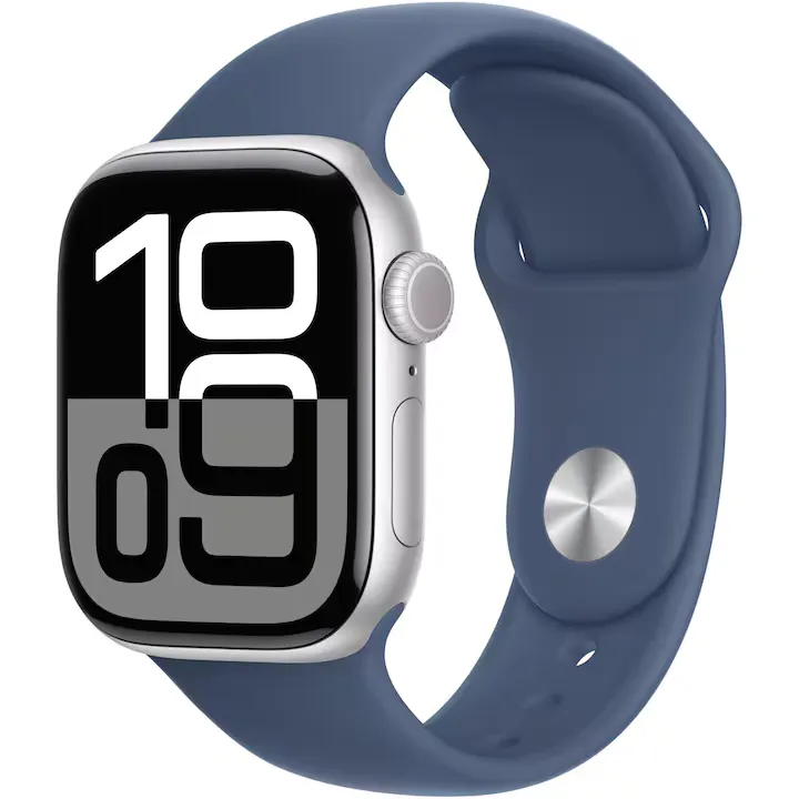 Apple Watch 10, GPS, Cellular, Carcasa Silver Aluminium 42mm, Denim Sport Band - M/L