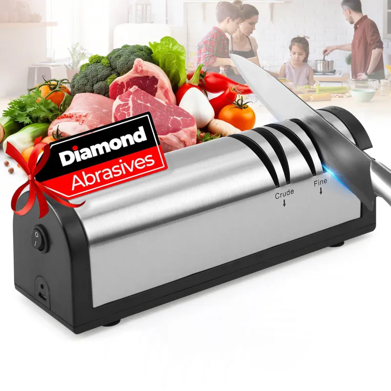 Ascutitor de Cutite Electric, SHIJOOE®,Inox,5 sloturi,Incarcabil,ascutire, finisare, slefuire, indreptare,cu disc abraziv din diamant, ghidaje unghiulare de precizie,Baza Antiderapanta,Potrivit pentru o gama larga de tipuri de cutite si Foarfeci