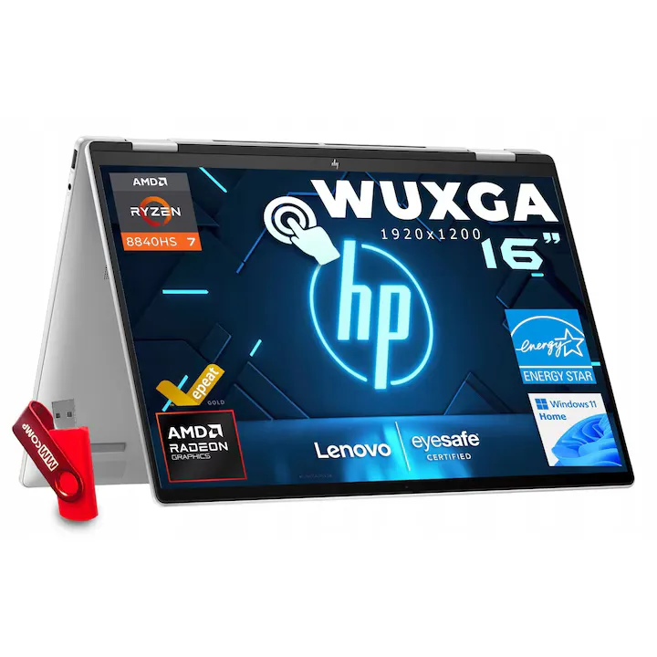 Laptop HP Envy x360 16 Ryzen 7 8840HS, AMD Ryzen 7 8840HS, 16GB 1TB SSD, AMD Ryzen 7 8840HS, 16" WQXGA+ 2880*1800 OLED 120Hz, 6400 MHz, Tactil, Windows 11 Home