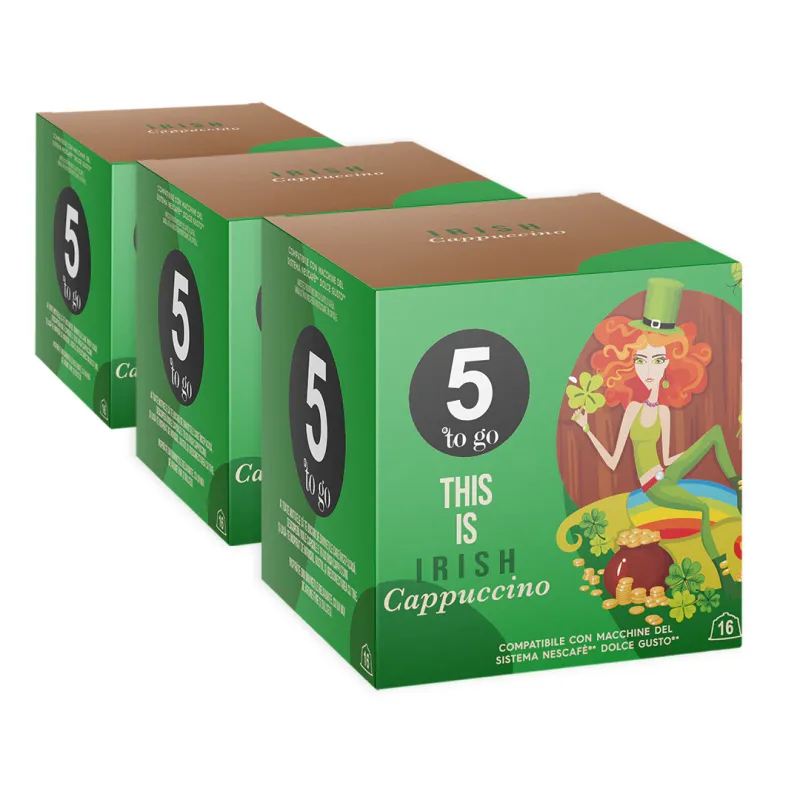 Set 3 x Cafea capsule Irish, 5 to go, compatibile Dolce Gusto, 48 capsule, 624 g