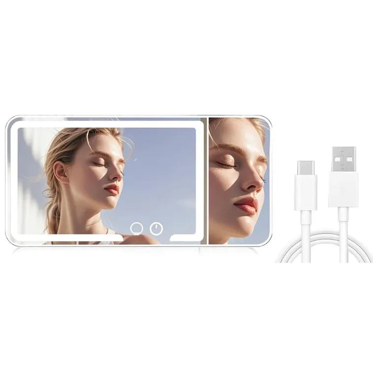 Oglinda de toaleta pentru parasolar auto cu LED-uri, oglinda de machiaj cosmetica, marire 1X/3X, 3 moduri de culoare, luminozitate reglabila, incarcare Type-C reincarcabila, alb