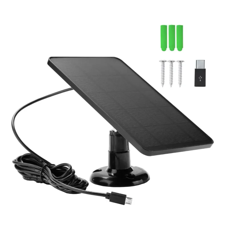 Mini panou solar pentru alimentare camere, incarcare telefon, 10W 5V, NEXTLY, cablu 3m, conector micro-usb si adaptor tip c inclus, 175x120 mm, negru