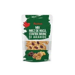 Mix de nuca, stafide brune si arahide Auchan, 150 g