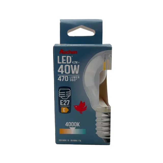 Bec LED Auchan, E27, 4.2 / 40 W, lumina rece, forma sfera