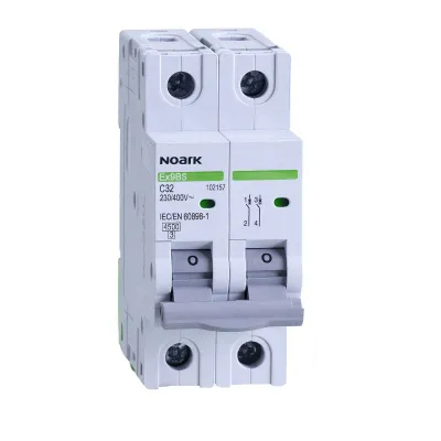 Siguranta automata modulara Noark 102157, 2P, 2 module, amperaj 32A, tensiune alimentare 400 V, clasa de protectie IP 20, curba C, Noark, Alb