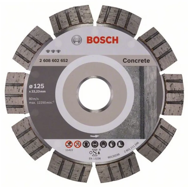 Disc diamantat, cu segmente, pentru debitare beton, Bosch Best for Concrete, 125 x 22.23 x 2.2 x 12 mm