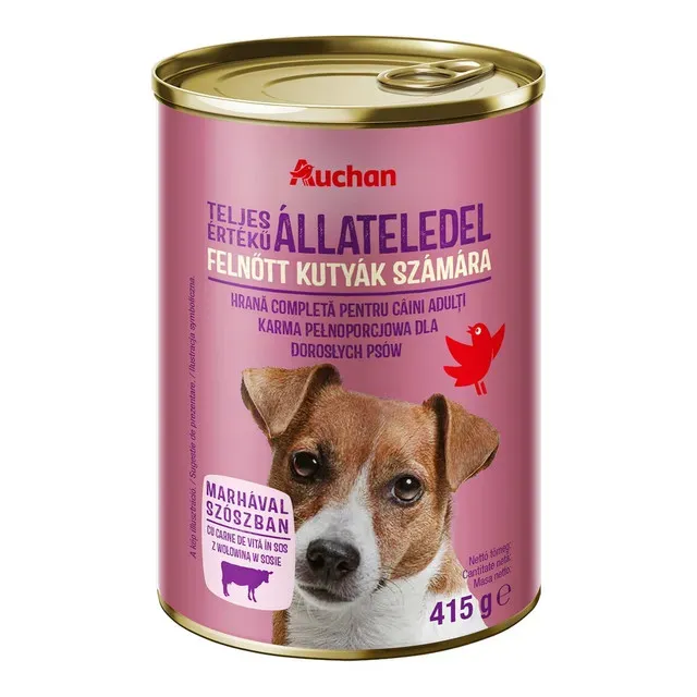 Conserva hrana umeda pentru caini Auchan cu vita, 415 g