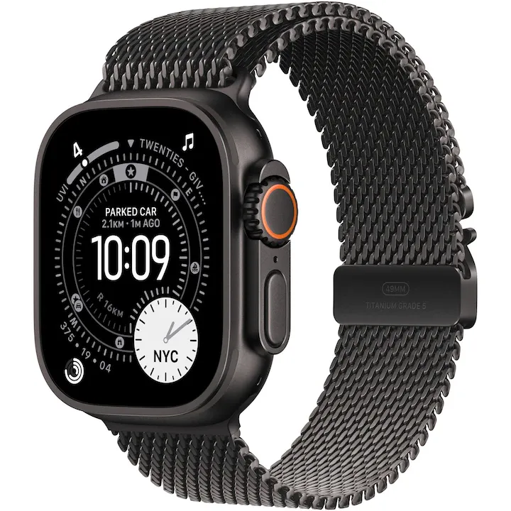 Apple Watch Ultra 3, GPS + Cellular, Carcasa Black Titanium 49mm, Black Titanium Milanese Loop - Medium