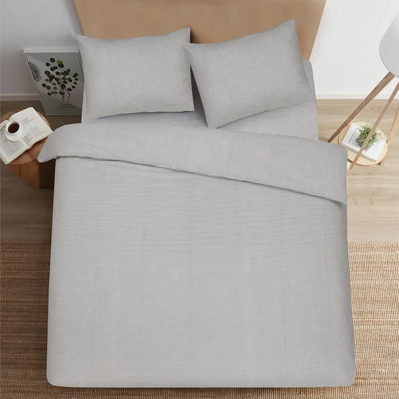 Lenjerie de pat Kring, pentru 2 persoane, 4 piese, bumbac 100%, 132TC, imprimeu dungi, Gri