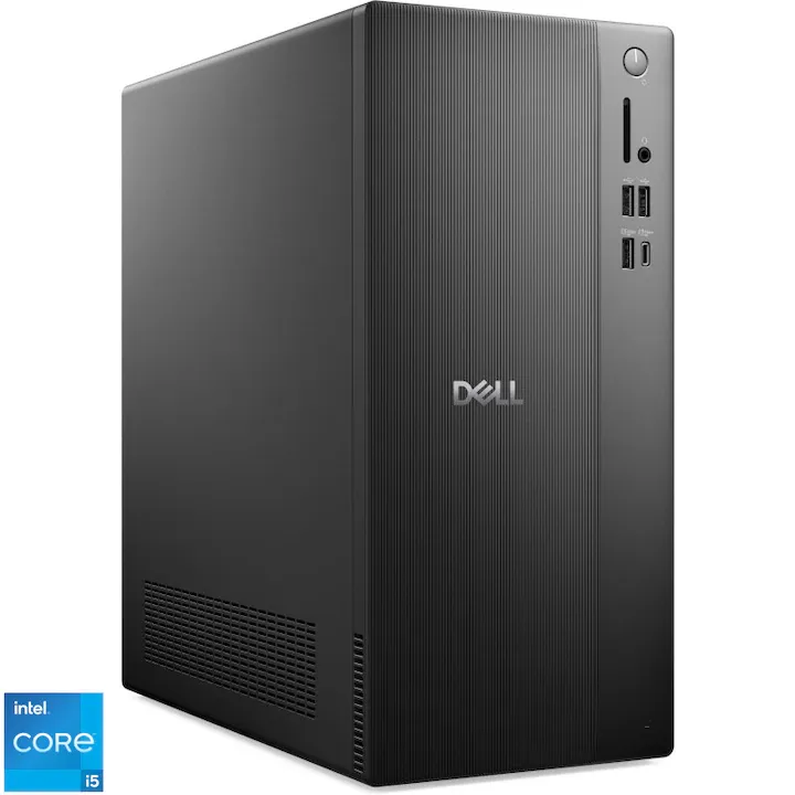 Desktops PC Dell Tower ECT1250 cu procesor Intel® Core™ i5-14400 pana la 4.7GHz, 16GB DDR5 RAM, 512GB SSD, Intel® UHD Graphics 730, Windows 11 Pro, Black, 3y ProSupport and Next Business Day Onsite Service