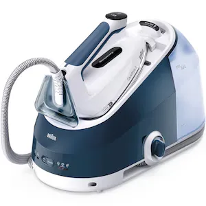 Statie de calcat Braun CareStyle 5 IS5245BL, 2400W, 7 bari, abur variabil 140g/min, jet de abur 480g/min, rezervor detasabil 2L, tehnologie iCare, tehnologie FreeGlide, talpa EloxalPlus, sistem Ultimate FastClean, oprire automata, albastru