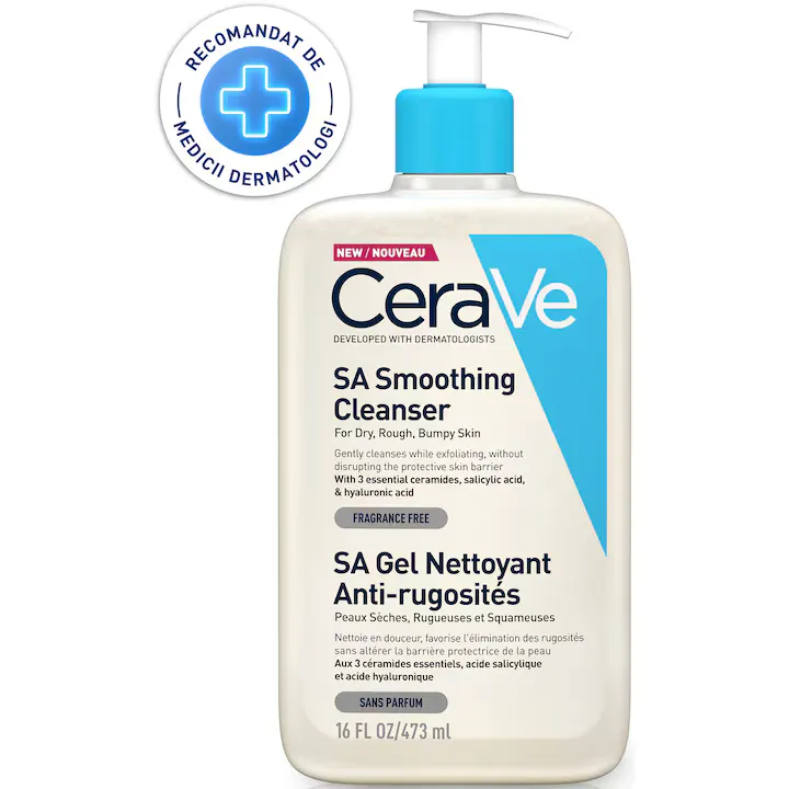 Gel de curatare SA Anti-Rugozitati CeraVe, pentru fata si corp, cu acid salicilic, pentru pielea uscata, aspra, cu rugozitati, 473 ml