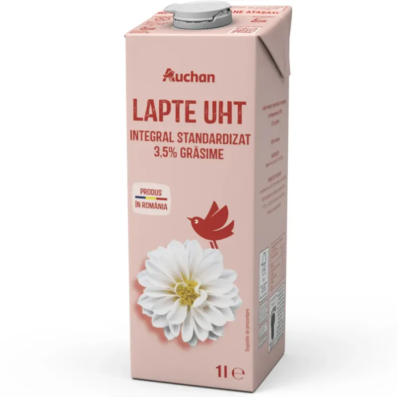 Lapte UHT integral Auchan, 3.5% grasime, 1 l
