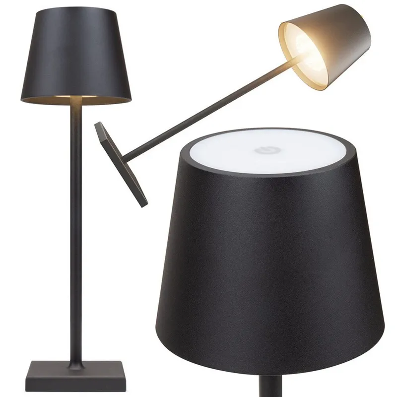 Lampa de Masa Reincarcabila DMV Solux, LED 5W, Control Touch, Baterie 5200mAh, Autonomie Mare, Corp din Aluminiu Premium, Protectie IP20, Inaltime 28cm, Lumina Reglabila Calda, Rece, Design Minimalist Modern, Culoare Negru Mat, Stil Luxury