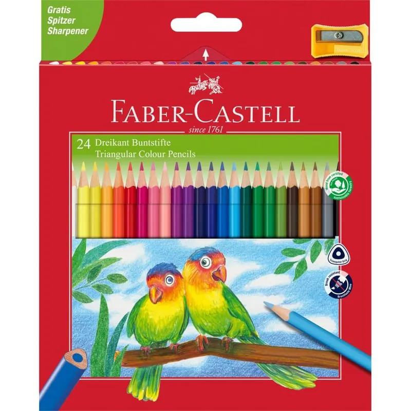 Set 24 creioane colorate si ascutitoare Faber Castell, Multicolor