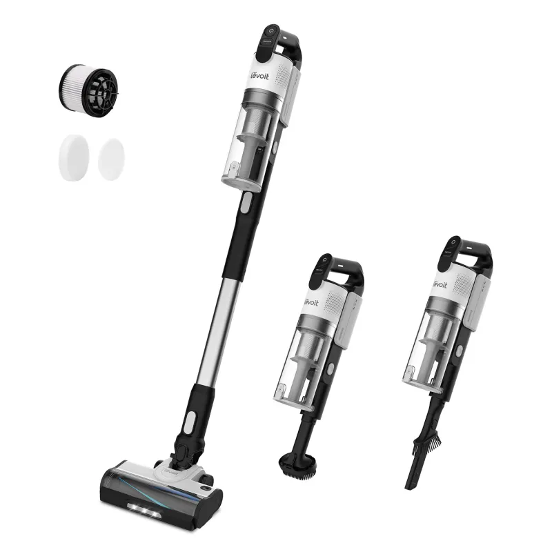 Aspirator vertical fara fir LEVOIT V200, Autonomie 50 Min, Iluminare LED, 180W, Container 0.75 L, Filtru HEPA 5 Stadii, ALB