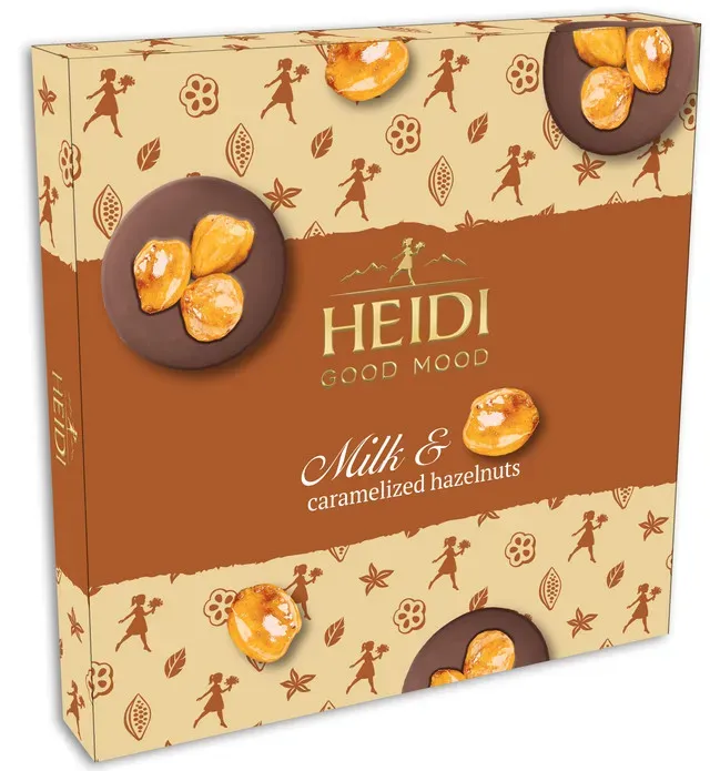Praline de ciocolata cu lapte si alune caramelizate Heidi, 119 g