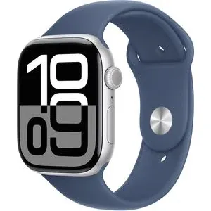 APPLE Watch 10, GPS, 42mm Silver Aluminium Case, Denim Sport Band - M/L
