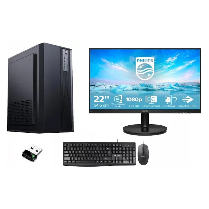 Calculator birou set cu procesor Intel I3-6100, 8GB, SSD 256GB, monitor, kit mouse și tastatură, Wi-Fi Ready