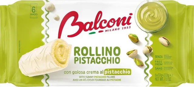 Rulada cu glazura de lapte si umplutura cu fistic Balconi Rollino, 6 x 37 g