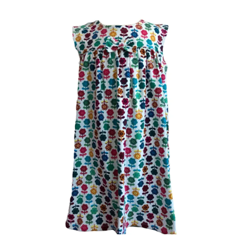 Rochita casual de vara pentru fetite Carmen, Bumbac organic, Alb/Multicolor, imprimeu floral, 104 - 110 cm, 4 - 5 ani