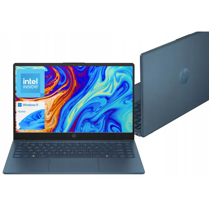 Laptop HP 14, 32.37x21.5x1.79 cm, Procesor Intel N150, Memorie Ram 8 Gb, Stocare 128 Gb Ssd, Sistem De Operare Windows 11 Home, Waterfall Blue
