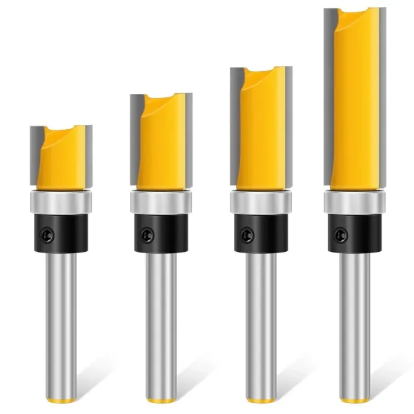 Set 4 freze din carbura de tungsten AjieQaQ, dimensiuni 10x20x25x38mm, tija 1/4", acoperire teflon anti-frictiune, pentru lemn, MDF, PAL