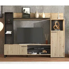 Biblioteca living Retimno, stejar artisan + negru, 207.5 cm, 2C