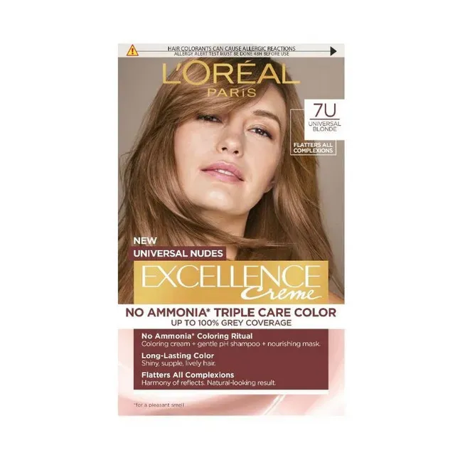 Vopsea de par permanenta fara amoniac L'Oreal Paris Excellence Universal Nudes 7U Blonde, 192 ml