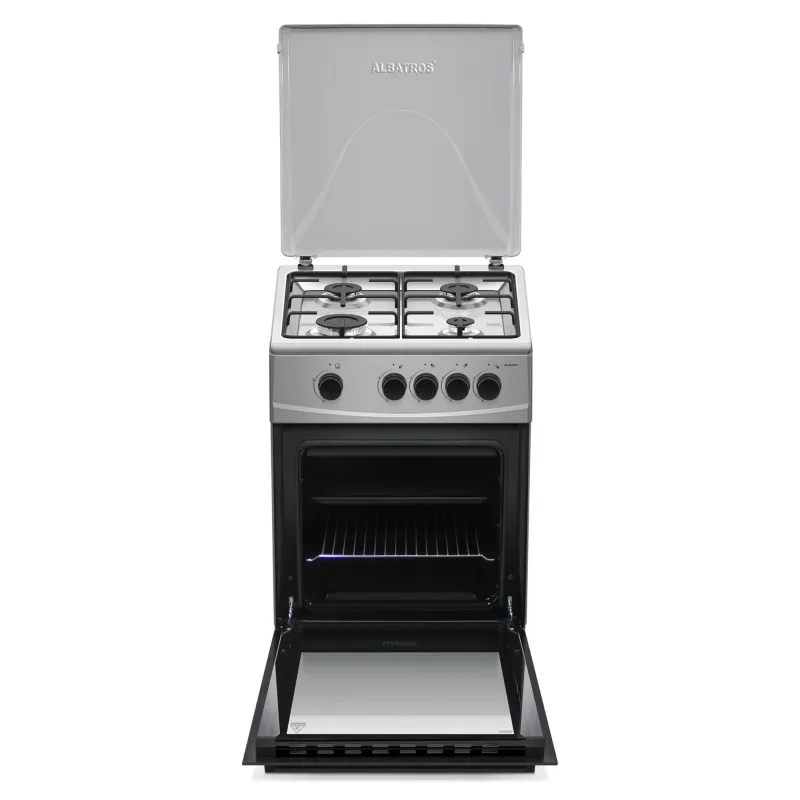 Aragaz Albatros AL452NXS, 50 x 50 cm, 4 arzatoare pe gaz, Cuptor pe gaz, 52 L, inox (laterale argintii)