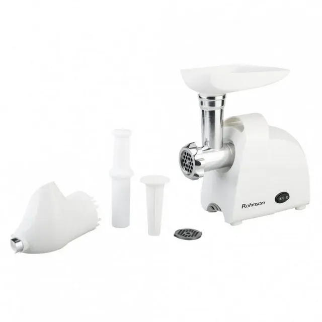 Masina de tocat Rohnson R549, 1500W, capacitate tocare 1,2 kg/min, accesoriu pentru suc de rosii, alb
