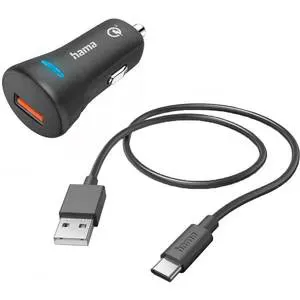Incarcator auto HAMA 201615, 1x USB-A, Quick Charge 3.0 19.5W, cablu USB-C, negru