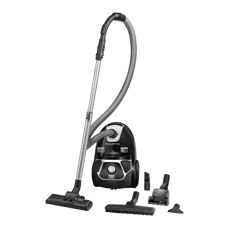 Aspirator cu sac Rowenta Compact Power Animal Care RO3985EA, 900W, tub telescopic din metal, sac Hygiene+, negru